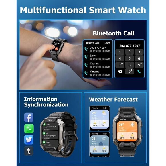 ✨ Laoziniu Smart Watches Men Black Bluetooth Calls Sport Modes Waterproof Watch - Picture 3 of 7